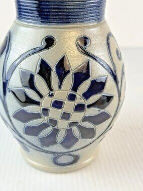 Vintage Williamsburg Restoration Salt Glaze Pitcher Cobalt Blue Sunflower